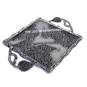 Plateau de service créatif gris de haute qualité, motif raisins et feuilles en relief, pour fruits secs – Meilleure vente - Product Image 1