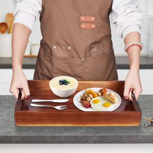 Acacia Wood Serving <b>Tray</b> Rustic Decorative Handles <b>Bed</b> <b>Breakfast</b> Platter <b>for</b> Kitchen Living Room Party Couch Ottoman Coffee - Product Image 1