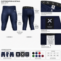 Pantalon de football rembourré pour homme, taille élastique régulière, imprimé, en spandex et polyester, bleu marine uni, vêtements de football américain pour adulte