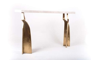 Mesa Consola de Latón Contemporánea, Ecológica, Duradera, con Diseño Nuevo, Incrustaciones de Bronce Pátin, Mesa de Acento Texturizada de Lujo, Tejido Premium - Product Image 4