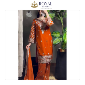 Vêtements de style indien en gros, meilleurs vêtements de fête, en pur faux georgette, avec travail de sequins et broderies à la main, ensemble sharara à vendre. - Product Image 4