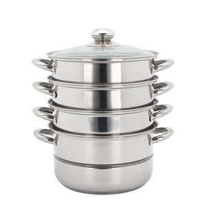 Olla vaporera grande de acero inoxidable con tapa de vidrio templado, base multicapa y asas de tacto frío y cómodo. - Product Image 1