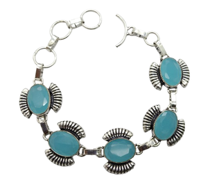 Antique Silver Plated Brass, Chain <b>Bracelet</b> Unisex Chunky Vintage <b>Gemstone</b> <b>Bracelet</b> - Product Image 3