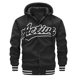 <b>Men</b> New <b>Letter</b> Embroidered Detachable Hooded Baseball <b>Jacket</b> Varsity <b>Jacket</b>, Lightweight Outerwear for Outdoor - Product Image 1
