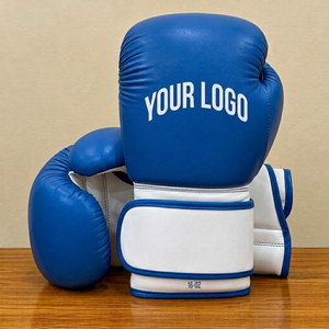 Guantes de Boxeo de Cuero Personalizados Yamu YM-BG-203 de 14 oz, Dedos Completos, Absorción de Humedad, Correa de Muñeca Ajustable con Gancho y Bucle, Color Azul - Product Image 1