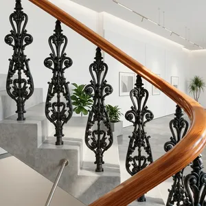 Panneau de rampe d'escalier en fer forgé orné, décorations en volutes, meneaux et balustres métalliques décoratifs pour rénovation d'escalier intérieur - Product Image 6