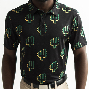 Polo de Manga Corta Negro para Hombre con Estampado de Cactus, Casual, Tejido Transpirable, Corte Regular - Product Image 1