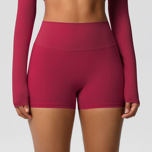 Shorts de Yoga de Cintura Alta Azul Claro, Sin Costuras, Transpirables, Elásticos, de Color Sólido, con Cintura Elástica, Spandex/Nailon - Product Image 6