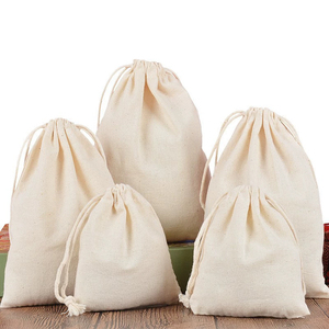 <b>Muslin</b> Drawstring Bags Printed Adjustable Washable Eco Friendly Woven Pouches Various Sizes - Product Image 1