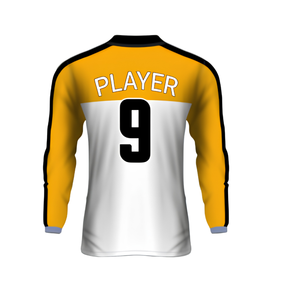 Custom Unisex V-Neck Long Sleeve <b>Soccer</b> Jersey White Yellow Geometric Print Moisture Wicking Quick Dry Polyester All Seasons - Product Image 3