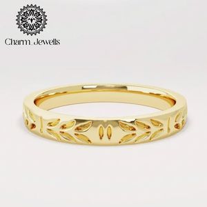 Bague de fiançailles et de mariage unisexe classique en moissanite plaquée or rose avec motif feuille, certifiée IGI - Charm_Jewells - Product Image 1