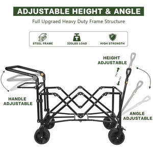 Heavy Duty All-Terrain Foldable <b>Camping</b> Cart with Removable <b>Canopy</b> and Brake Collapsible Wagon Cart with Wheels - Product Image 5