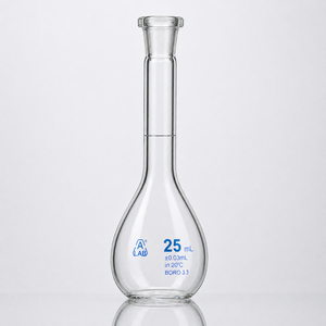 Fiole volumétrique de classe A de 25 ml en verre borosilicaté avec bouchon interchangeable, verrerie de laboratoire de haute précision - Product Image 3