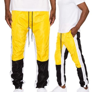 Pantalon de survêtement décontracté pour homme, jaune, noir et blanc, à blocs de couleur, taille élastique avec cordon de serrage, léger, streetwear d'été - Product Image 1