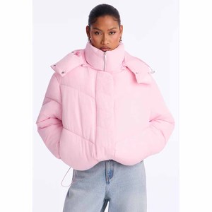 Oversize Custom Baby <b>Pink</b> OEM Women's Plus Quilted <b>Waterproof</b> Eco-Friendly Cotton Lining Hooded Puffer <b>Jacket</b> Bubble Detail - Product Image 2