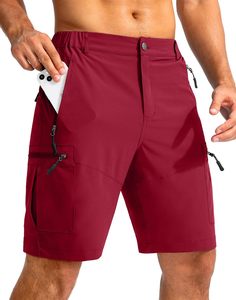 Men's Solid Color Cargo Shorts Elastic Waist Quick Dry Bermuda Shorts With Zip Pockets Casual Style - Product Image 1