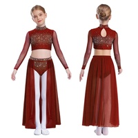 Kostum Tari Lirikal untuk Anak Perempuan 6-16 Tahun, Atasan Crop Top dengan Rok Mengembang untuk Pertunjukan, Kelas Tari, Resital, Pakaian Tari