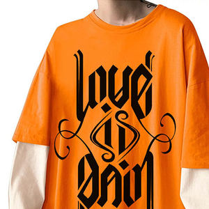 Camiseta con Estampado Personalizado, Estilo Vintage, de Algodón Desgastado, de Doble Capa, de Manga Corta, con Efecto Desgastado y Lavado Ácido - Product Image 5