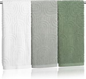 Ensemble de 3 serviettes de bain décoratives 100% coton, serviettes de bain moelleuses pour cadeaux d'invités, serviettes de cuisine style ferme - Product Image 3