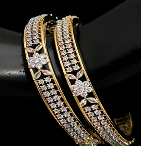 Pulseras de circonita con diseño de flor chapadas en oro para mujer, conjunto de joyería de estilo clásico para bodas y fiestas. - Product Image 2