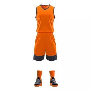 Customizable <b>Orange</b> Basketball Jersey Set Sleeveless V-Neck Shorts 100% Polyester Moisture Wicking Unisex Adult Team Apparel - Product Image 1