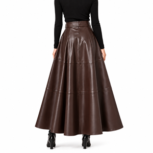 High Waist A-Line <b>PU</b> <b>Leather</b> <b>Skirt</b> With Belt Floor-Length Solid Color Elegant Women's <b>Skirt</b> - Product Image 2