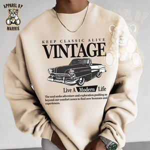 Sudadera de Felpa de Algodón Grueso Estilo Vintage para Hombre, Impresión de Logotipo Personalizada, Marca Privada OEM, Cuello Redondo, Venta al Por Mayor, Ropa Urbana - Product Image 3