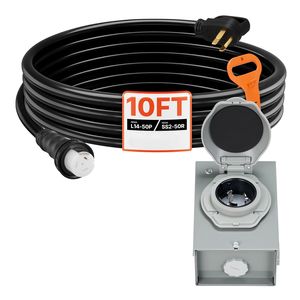 Cavo di Prolunga 50 Amp NEMA 14 SS2 50P con Connettore a Torsione, 10FT 125V/250V STW 6/3 + 8/1 AWG per Generatori e Accessori Elettrici - Product Image 1
