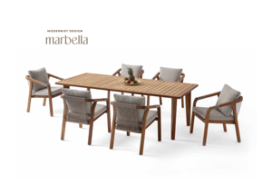 Modern Solid <b>Wood</b> Frame Cushioned 4-Seater Outdoor <b>Garden</b> Sofa Set with Rope Side <b>Table</b> for Courtyard Balcony Terrace - Product Image 3