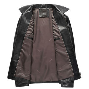 แจ็คเก็ตหนังผู้ชายลำลองแบบเคลือบผิว ปี 2026 หนังแท้ 100% คอตั้ง ปักลาย แต่งยับสไตล์วินเทจ แจ็คเก็ตหนังสำหรับผู้ชายสไตล์มืออาชีพ - Product Image 6