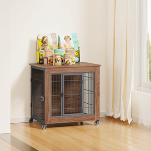 27.2\" Heavy Duty Wooden Pet Cage <b>Dog</b> Crate Furniture with 2 Doors and Wheels Small Indoor Kennel End <b>Table</b> Dou for <b>Dogs</b> - Product Image 4
