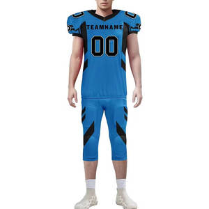 Wholesale price Unique Quality Customized Sublimated American Football Uniform Men's Blue Jersey Pants Set V-Neck Moisture - Product Image 3