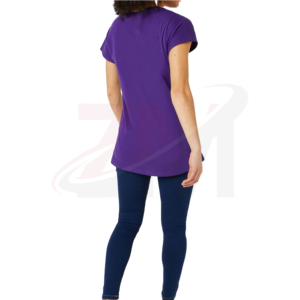 T-shirt pour femme à manches courtes, col rond, imprimé violet, coupe ample, décontracté, tricoté, 100% polyester, respirant, toutes saisons - Product Image 2