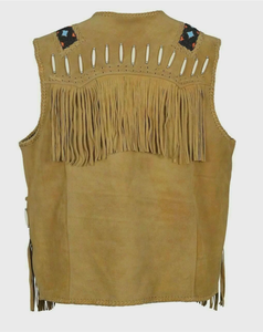 Chaleco de Cuero Genuino para Hombre con Flecos, Cuello en V, Bordado a Mano y Adornos, Ropa Casual de Otoño - Product Image 5
