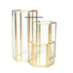 Fleurs artificielles de design varié, terrarium en verre et métal noir pour mariage, forme géométrique, paires de 3 - Product Image 3