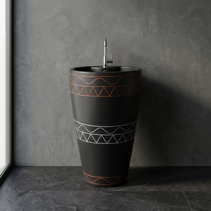 1st Class Coffee Color Ceramic Pedestal Wash Basin Round Small Lavabo Sink Stand Luxury Flower Design - Product Image 4