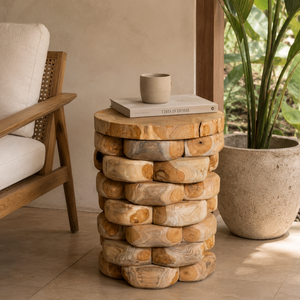 ARTERRA Luxury Teak Pebble <b>Stacking</b> <b>Stool</b> Rustic Handcrafted Modern Natural Texture Sturdy Craftsmanship Eco-Friendly Villa - Product Image 3