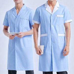 Bata Larga Unisex Ecológica para Médico/Veterinario, Uniforme de Enfermera, Manga Corta, Tela de Popelina para Detección de Agujas - Product Image 1
