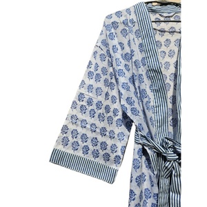Groothandel Losse Bloemenblok Bedrukt Katoen Korte Kimono Gewaad Vrouwen Cardigan Bikini Zomerkleding Kimono Strand Sexy Cover Ups - Product Image 2