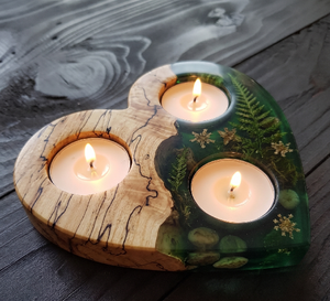 Porte-bougie en résine en forme de cœur et en bois d'acacia, porte-bougie pour mariage, cadeau de Noël - Product Image 5