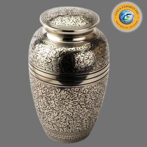 Omar Creations Large Adult Cremation Urn <b>Vase</b> Solid Brass Silver-Plated Metal <b>Memorial</b> Funeral Etched Design Silk Screen - Product Image 1