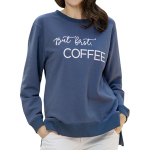 Sudadera Oversize Azul para Mujer con Estampado de Letras 1920, Cuello Alto, Corte Regular, Tejido de Algodón, Ecológica, Resistente al Viento, para Invierno - Product Image 3