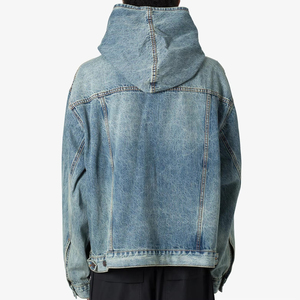เสื้อแจ็คเก็ตเดนิมผ้าฝ้าย 100% คุณภาพสูงแบบขายส่ง ซันเฟด ฮู้ดดี้โอเวอร์ไซส์ทรงหลวม ล้างสีแบบแอซิดวอช สำหรับผู้ชาย - Product Image 5
