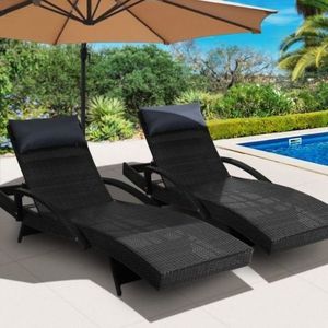 Ensemble de chaises longues et table d'appoint en rotin PE pour extérieur, mobilier de luxe pour villa, chaise longue de piscine - Product Image 2