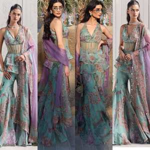 Ensemble haut, palazzo et dupatta en georgette de designer Bollywood avec sequins et imprimé numérique en polyester pour tenue de soirée - Product Image 4