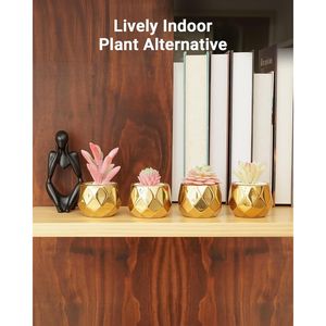 Pink Golden <b>Ceramic</b> <b>Pots</b> Small Artificial Succulents Plants Home Decor Indoor Christmas Fake Succulents Indoor Greenery - Product Image 2