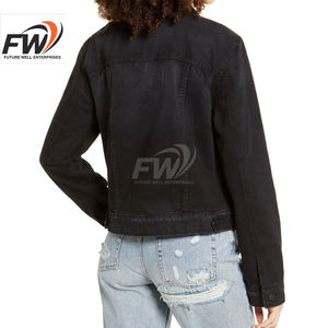 Chaqueta vaquera OEM al por mayor, azul lavado, desgastada, corta, de manga larga para mujer - Product Image 3