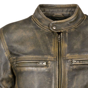 Men's Genuine Leather Moto <b>Jacket</b> Stand Collar Zipper Closure Slim Fit Washed Brown Autumn Style <b>Biker</b> <b>Jacket</b> - Product Image 2