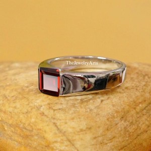 Anillo de Granate para Hombre, Corte Cuadrado, Gema Roja, Anillo de Compromiso, Joyería Clásica, Regalo de Aniversario para Él, Elegante Regalo de Joyería - Product Image 5