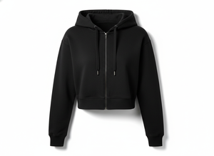 Sweat à capuche zippé intégral pour femme de qualité supérieure |   Sweat-shirt court en molleton doux noir avec manches raglan pour un confort quotidien - Product Image 6